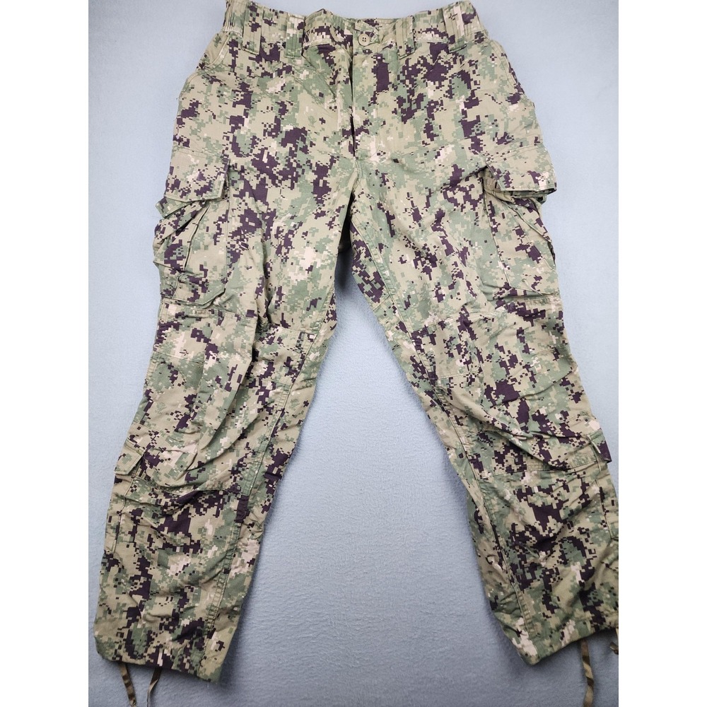 US Navy Pants Mens Large Short Green NWU Type III Camo Cargo Seals Work Uniform
